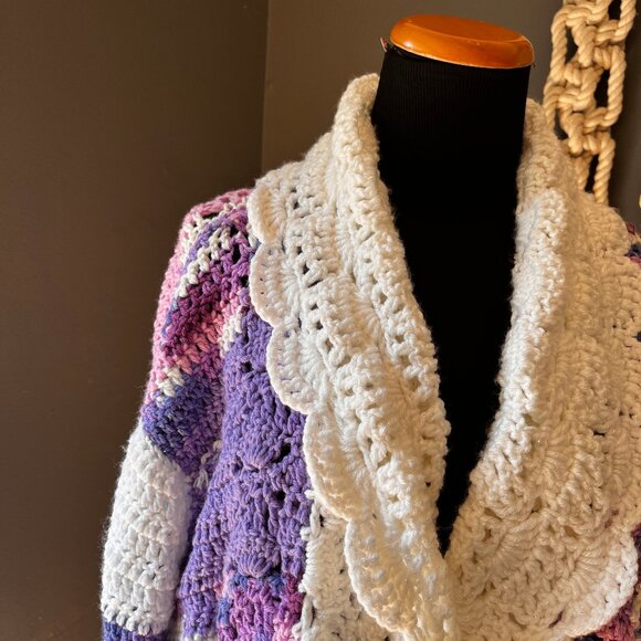 Crochet Granny Core Hand Knit Cardigan Sweater Purple M/L Cottage Fairy Girly - Picture 5 of 11